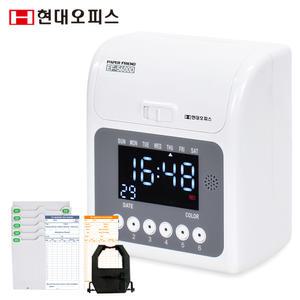 [현대오피스] 출퇴근기록기 EF-5600D+카드 100매 +카드함 6란인자 흑적양색도트 디지털표시 지각조퇴표시