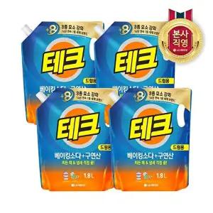 [LG생활건강]테크 베이킹소다+구연산 액체세제 드럼 리필 1.8L x 4개