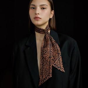 [아비나펠르] Long Twilly Silk Scarf - Leopard Camel