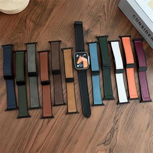 애플호환 워치 스트랩용 실리콘 및 가죽 밴드, 마그네틱 버클 팔찌, iWatch Ultra SE2 8 7 6 5 4 3, 40mm,