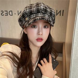 하트포인트 체크 뉴스보이캡 ELM 130 팔각모 겨울모자 여자모자 뉴스보이캡 가을모자