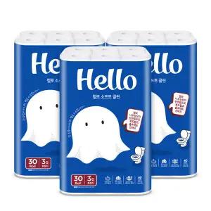 헬로 소프트클린 3겹 천연펄프 화장지 27m 30롤 3팩 먼지적고 부드러운 화장지