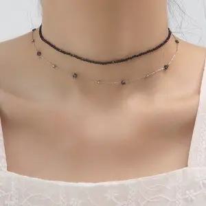 [더노블][써지컬] 블랙 도트 슬림 레이어드 플라워타민 비즈체인 목걸이