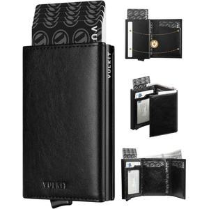 VULKIT 팝업 카드 지갑 미니멀리스트 RFID 차단 가죽 스마트 신용카드 홀더 남성용 ID 블랙