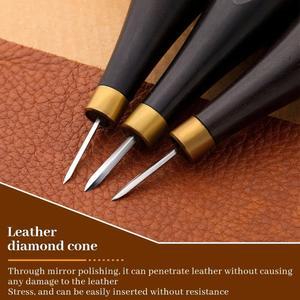 LMDZ 가죽 공예 바느질 마름모 6MM 부채 도구 펀치 4MM 나무 DIY 다이아몬드