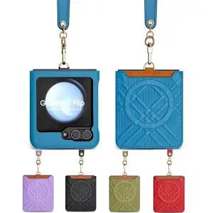 갤럭시 Z플립7 플립7 6 5 4 3 카드수납 맥세이프 케이스 정품블루까사 패턴 천연가죽 스트랩포함