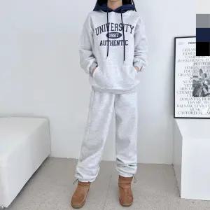 여성 기모배색 후드티 와이드 트레이닝 세트 데일리