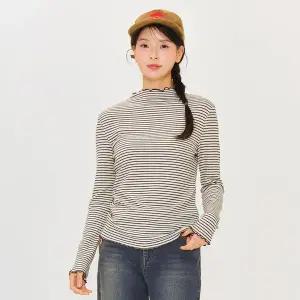 [하프클럽/체이스컬트]여성 스트라이프 프릴 반넥 티셔츠-EFZG5152C0A