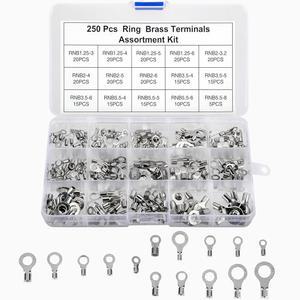 [미국배송] KOXXIAMOQ 250개 비절연 링 단자 구리 커넥터 AWG22-16 16-14 14-12 12-10 크림프 엔드 전선 커넥터 주석 도금 와이어 러그 배터리