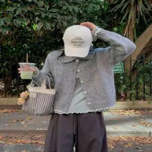 울 엔젤리 펀칭 카라 니트 가디건 (2color)