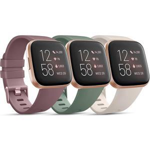 Fitbit Versa 2 / Lite와 호환되는 팩 3 소프트 실리콘 밴드 - 여성 및 남성용 조절 가능한 스포츠 소형/대형(스모크 바이올렛+액터스+스타라이트)