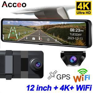E-ACE 4K 자동차 DVR, 12 인치 터치 IPS 소니 415 파크 백미러 지지대, 블랙 박스 카메라, 대시캠, 비디오