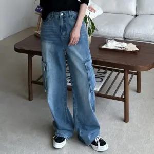 여자 카고 와이드 데님팬츠 가을 봄 루즈핏 카고청바지