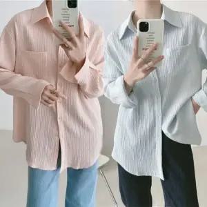 여름 커버업 아사면 시스루 레이어드 오버핏 셔츠