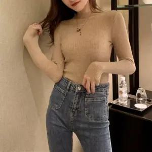 G126817 슬림라인 반목 골지 스판니트 티셔츠