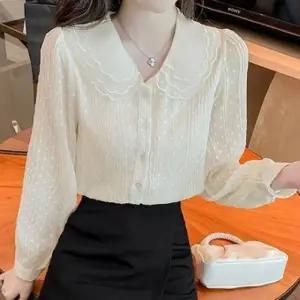 여성 오피스룩 직장인 긴팔 레이스 카라 블라우스