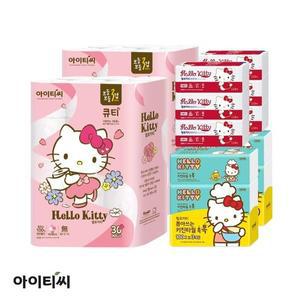 [헬로키티]아이티씨 헬로키티 큐티세트 3겹 화장지 60롤 + 팝업티슈 레드 6개 +키친타월 톡톡 6개