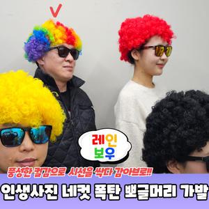 인생네컷 뽀글이 폭탄머리 웃긴 가발 레인보우