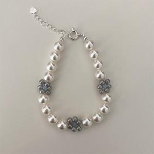 에이미유 실버925 플로랄 진주 팔찌 2color 8mm