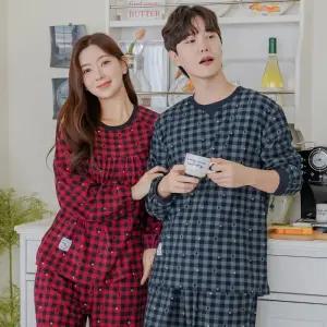 (제이지몰)남자 여성 겨울 잠옷 세트 양면기모 홈웨어 눈꽃체크 간절기 커플 파자마
