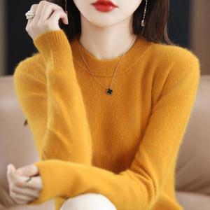 여성 니트티 여자 조끼 가디건 스웨터 가을 겨울 신제품 100% 밍크 캐시미어 라운드넥 니트 풀오버 캐주얼