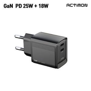 신형 엑티몬 GAN PD 25W C포트 듀얼 2구 초고속 가정용충전기 C타입 포트 케이블없음 신형(블랙)