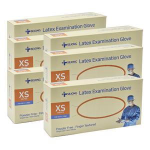 세종 라텍스 장갑 XS 100매 x 6팩 의료용 진료용 파우더프리 질긴 두꺼운 일회용 라텍스글러브