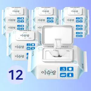 이슈랑 자동닫힘 도톰한 엠보싱 저자극 캡형 물티슈 80매 12팩