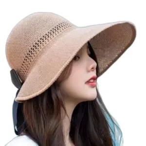 리본 돌돌이 썬캡 여성 여름 햇빛가리개 챙넓은 모자 베이지