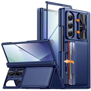 갤럭시 Z 폴드 7 케이스, 카드 홀더 [RFID 차단] 카메라 커버, 힌지 보호, 킥스탠드, 화면 보호기, 7-블루용 슬림 충격 방지 휴대폰 케이스