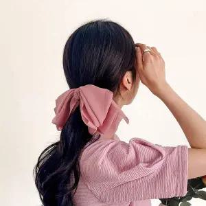 [콩심팥심]빅사이즈 리본핀 쉬폰 분홍헤어핀 겹날개 러