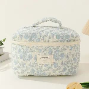 플라워 사각 손잡이 파우치 여행파우치 화장품파우치 사각손잡이 파우치 생활수납 화장품 대용량