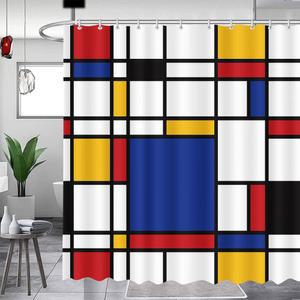 MEHOFOND 추상 기하학적 샤워 커튼 몬드리안 욕실 장식 기하학적 예술 샤워 커튼 욕실 세탁 가능 내구성 있는 패브릭 샤워 커튼 72x72 인치
