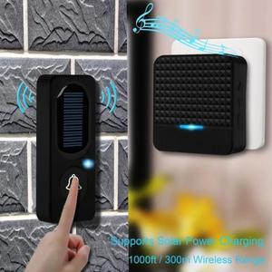 태양 무선 초인종 저전력 야외 IP65 방수 최대 300m 장거리 게이트 항목 Vistor 링 도어 벨 차임 EU 미국