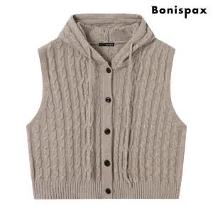 [롯데백화점]미니멈에브리데이/보니스팍스 꽈배기 후드 버튼업 니트 베스트 (XP4VW002L0)