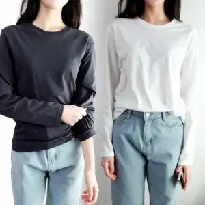 여자 긴팔 무지티 봄 가을 간절기 기본 긴팔 티셔츠 레이어드 면티 흰티