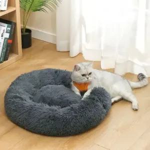 반려동물 도넛 침대 고양이 강아지 방석 푹신한 쿠션 다크그레이 (WFK8NI4)