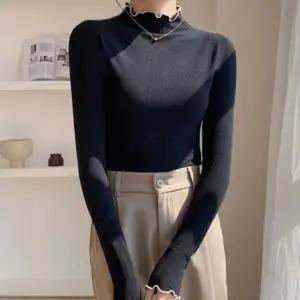 물결 약기모 유니크 디자인 여성 간절기 긴팔 티셔츠 여성 배색반팔티