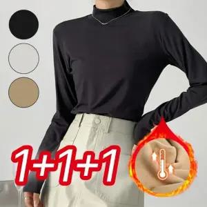 여성 기모 반폴라 기본 터틀넥 반목티 이너 티셔츠 3P