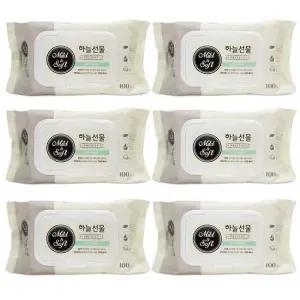 하늘선물 물티슈 캡형 100매x6개 휴대형 유아 아기 물티슈 캡형 피톤치드 티슈 유아 휴지 위생 청소 휴대용