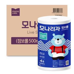 모나리자 점보롤 500m 4롤 x 4개 16롤 엠보싱 1겹 대용량 화장실 롤 휴지 화장지 티슈 업소