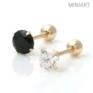 14K GOLD 4mm 큐빅 금 피어싱 귀걸이