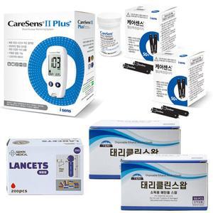 케어센스2 플러스 혈당측정기+혈당시험지 110매+채혈침200개+알콜솜100매 당뇨 측정 소모성 재료