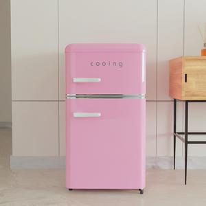 쿠잉 레트로 소형냉장고 REF-D85 핑크 2도어 투도어 미니 원룸 사무실