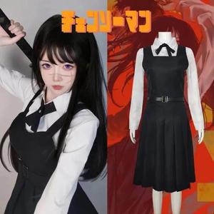 애니메이션 체인소맨 미타카 아사 코스프레, 코스튬 블랙 유니폼, 플리츠 스커트, 전쟁 악마 일본 교복
