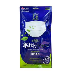 맑은나라 비엠 비말차단 마스크 10매 백색 KF-AD 국산 멜트블로운 MB필터