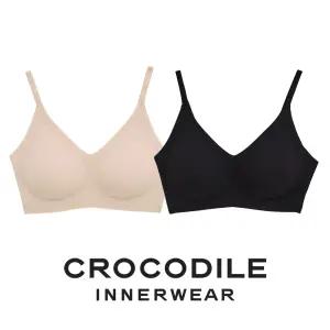 [크로커다일] 감탄브라 나일론골지 패드일체형 후크형 브라 베이지 블랙 CDW