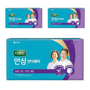 디펜드 안심 언더웨어 중형 18매 3팩 안심 흡수력 통기성 소재 옆샘 방지막