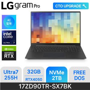 ND - LG전자 2025 그램 프로17 17ZD90TR-SX7BK 블랙 RTX4050 애로우레이크 DDR5 32GB NVME 2TB FreeDos