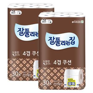 잘풀리는집 4겹 쿠션 27m 30롤 화장지 2개